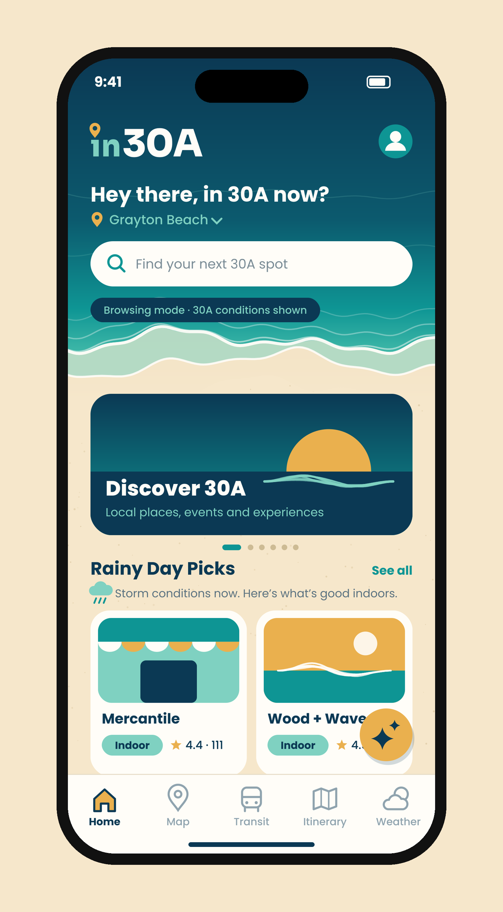 in30A Home screen on a phone